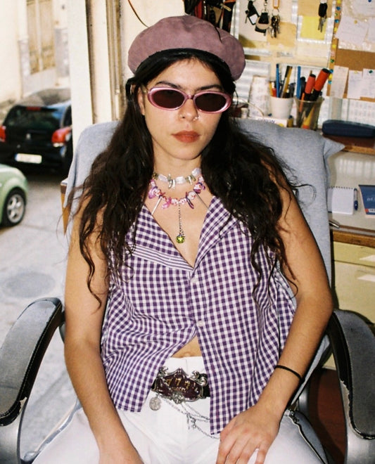 Courtyard Top - Purple gingham