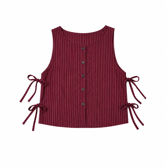 Courtyard Top - Burgundy Striped