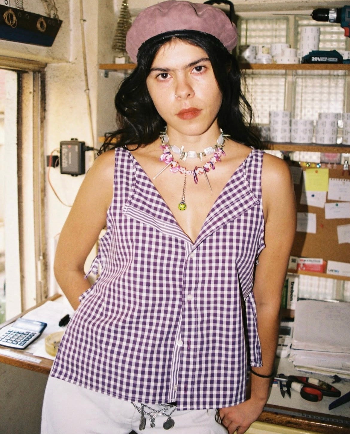 Courtyard Top - Purple gingham