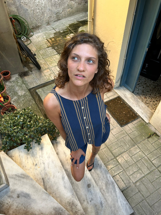 Courtyard Top - Striped blue