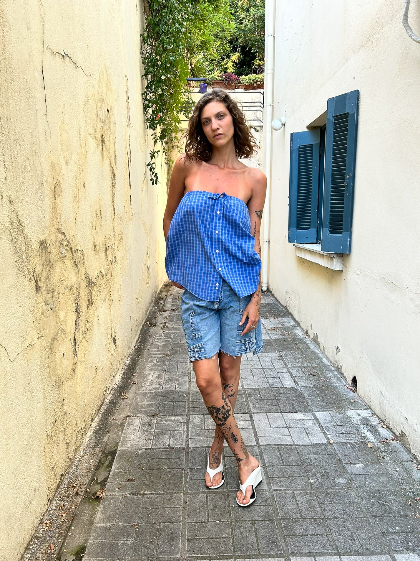 Postcard Strapless - Plaid blue
