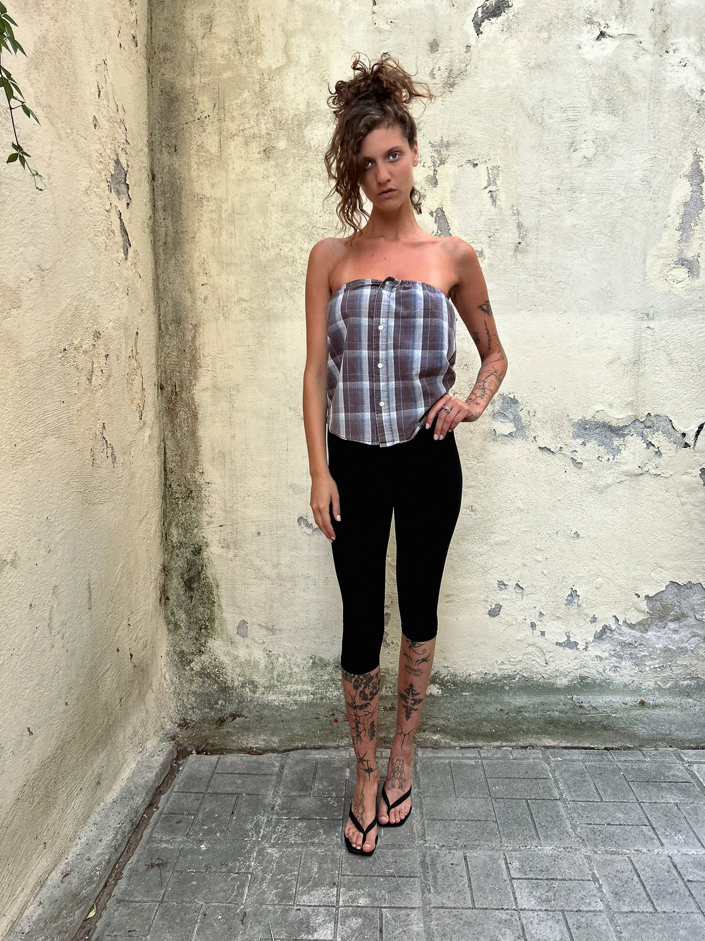Postcard Strapless - Plaid grey
