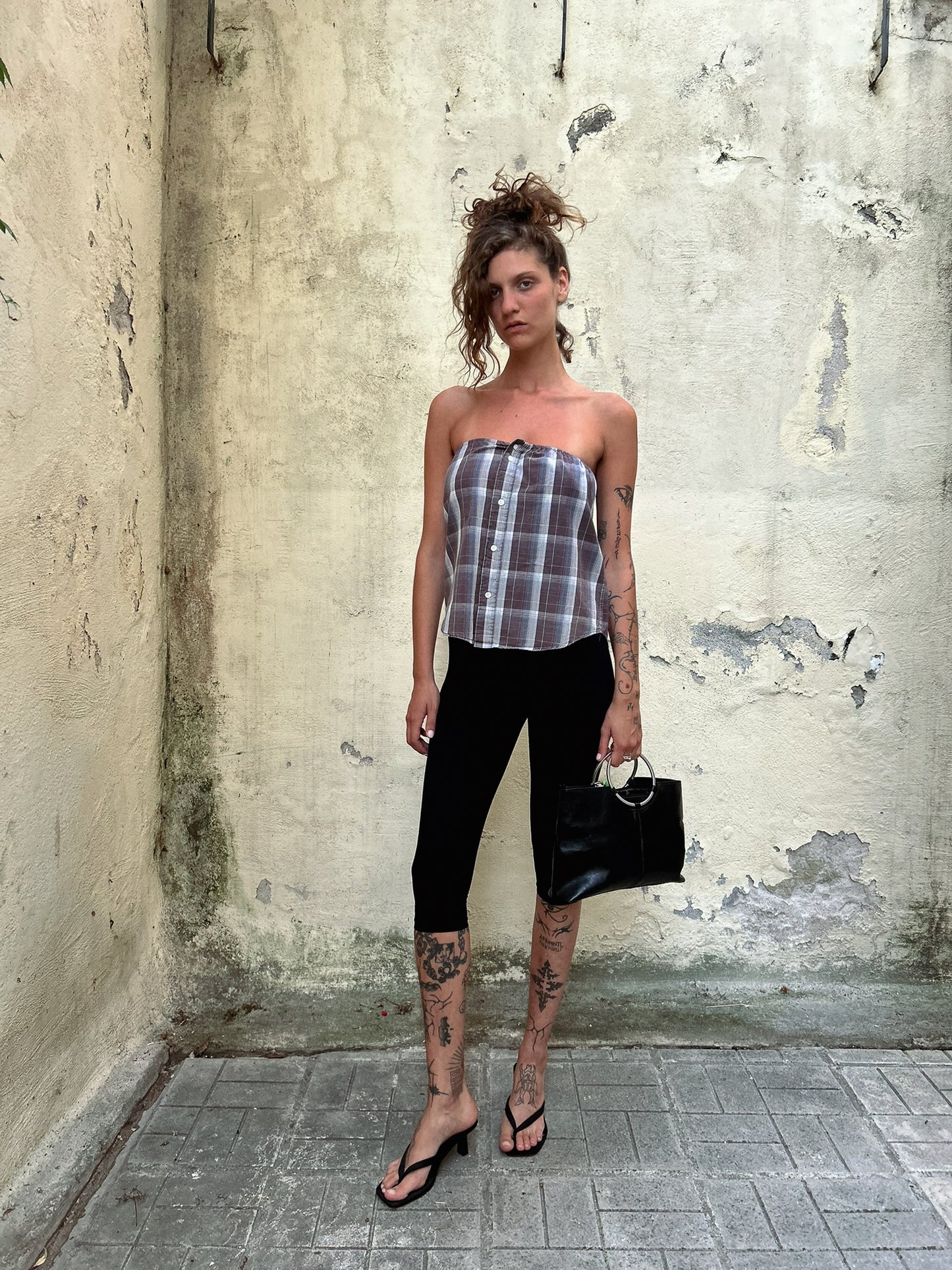 Postcard Strapless - Plaid grey