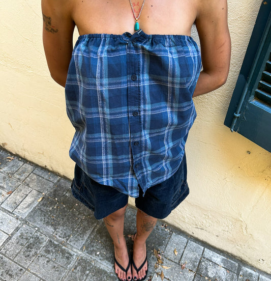 Postcard Strapless - Blue plaid