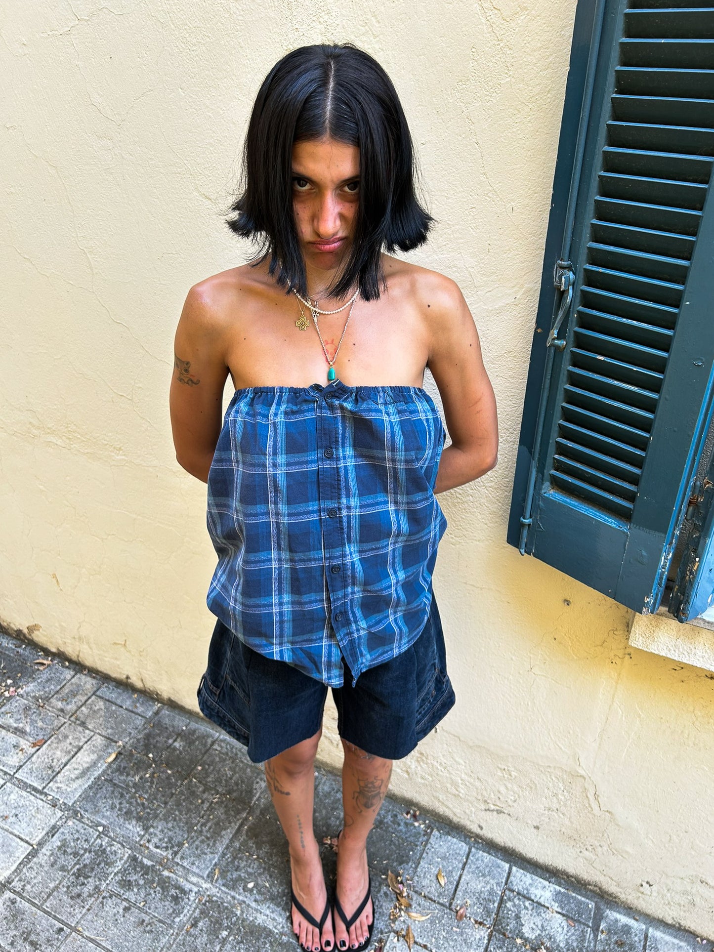 Postcard Strapless - Blue plaid