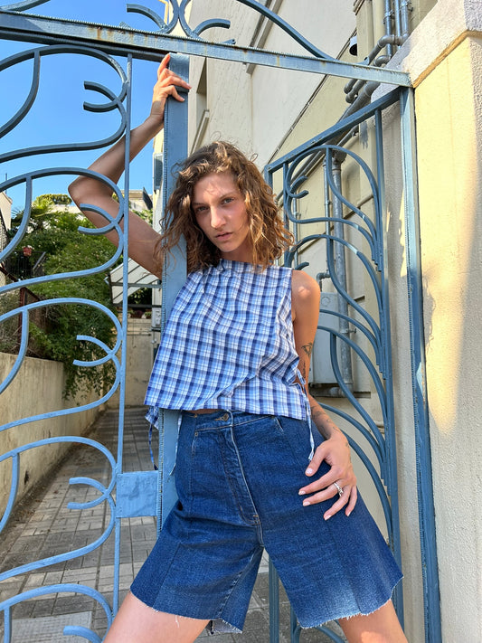 Courtyard Top - Plaid blue